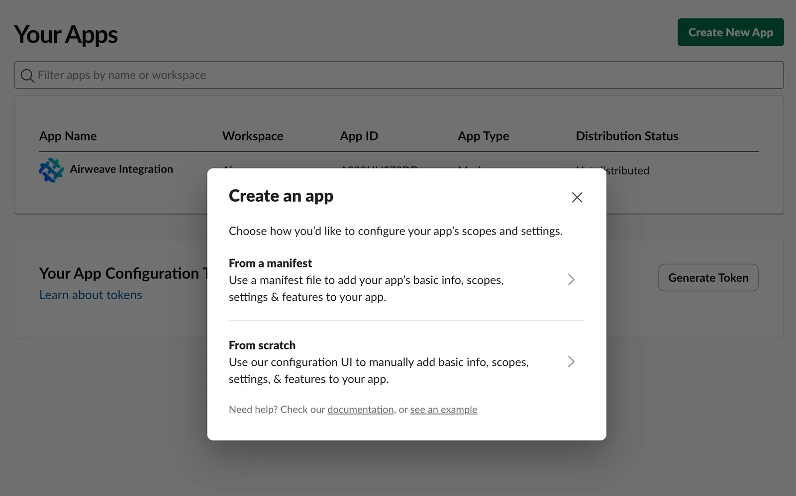 Create app in Slack