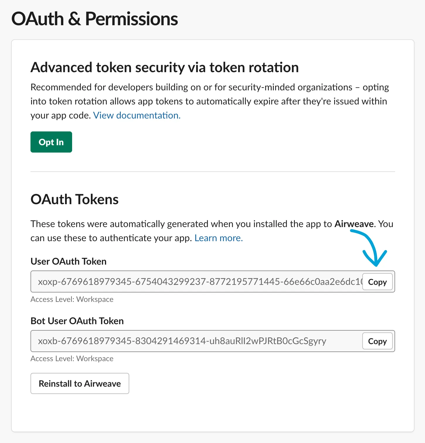 OAuth2 User token in Slack