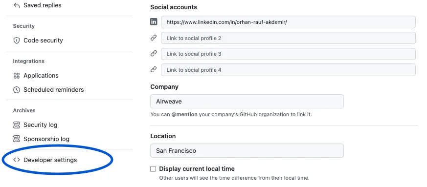 Finding Developer Settings in GitHub